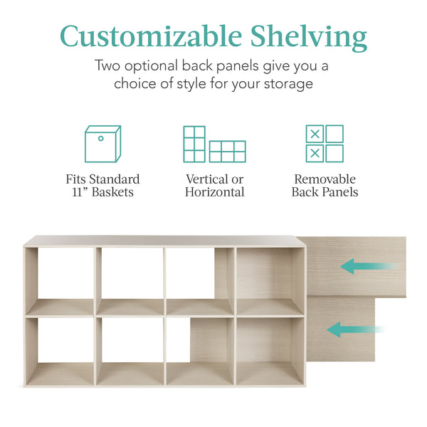 Best Choice 8-Cube Bookshelf 11in Storage Display W/ Removable Panels Customizable