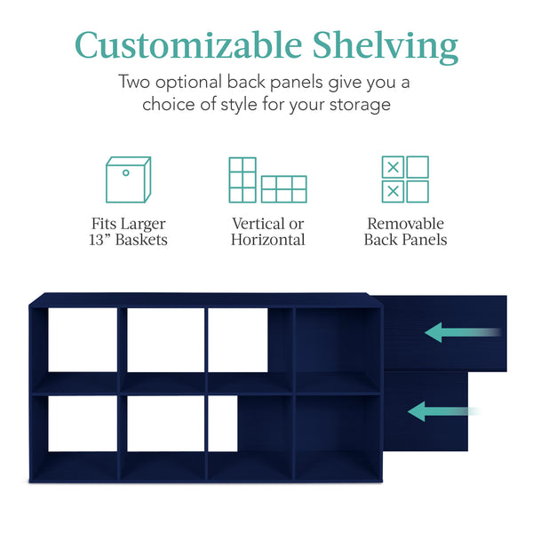 Best Choice 8-Cube Bookshelf 13.5in Storage Display W/ Removable Panels Customizable