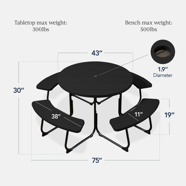 Best Choice 8-Person Circular Picnic Table W/ Umbrella Hole 4 Benches