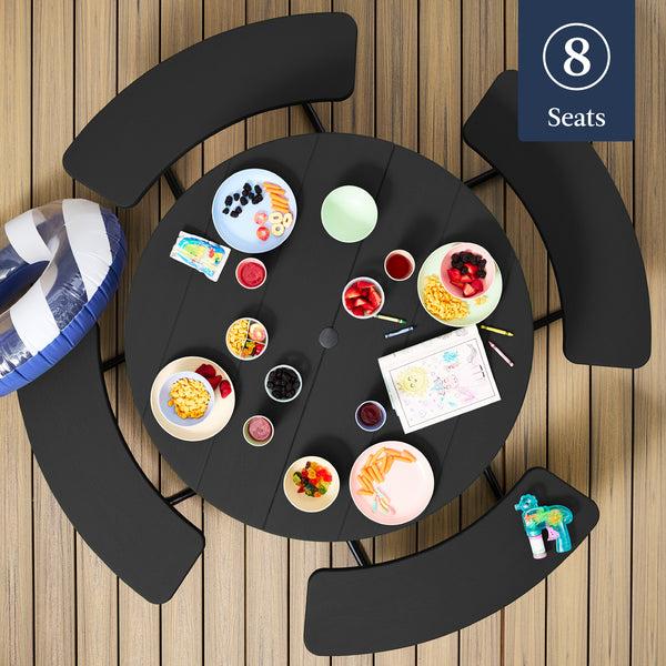 Best Choice 8-Person Circular Picnic Table W/ Umbrella Hole 4 Benches
