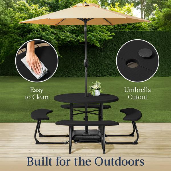 Best Choice 8-Person Circular Picnic Table W/ Umbrella Hole 4 Benches