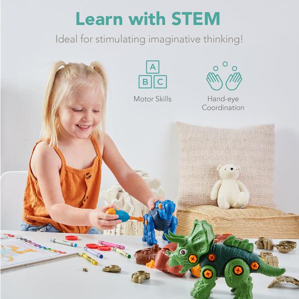 Best Choice 86-Piece Pack Of 3 Toy Dinosaurs STEM Set W/ Lights & Sounds Movable Parts