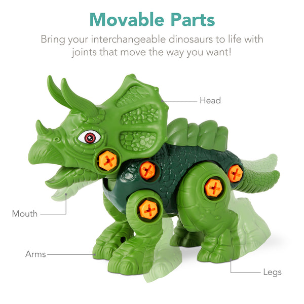 Best Choice 86-Piece Pack Of 3 Toy Dinosaurs STEM Set W/ Lights & Sounds Movable Parts