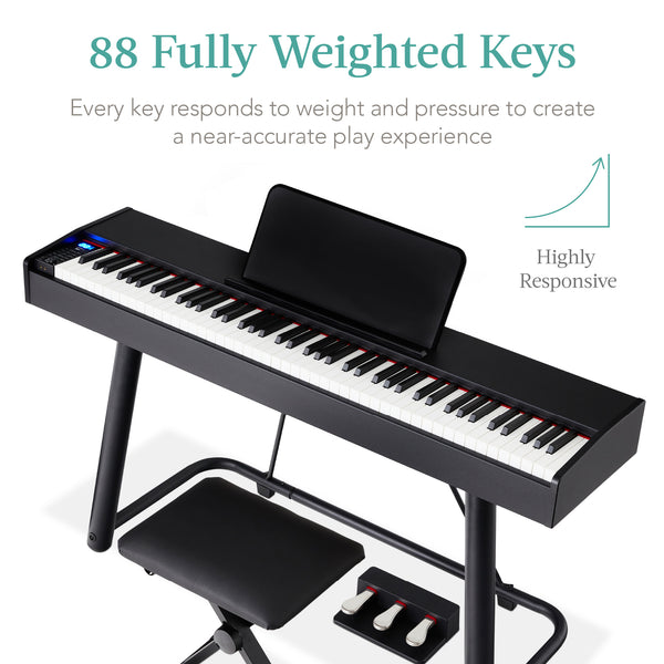 Best Choice 88-Key Weighted Full Size Digital Piano Set W/ U-Stand 3 Sustain Pedal Unit