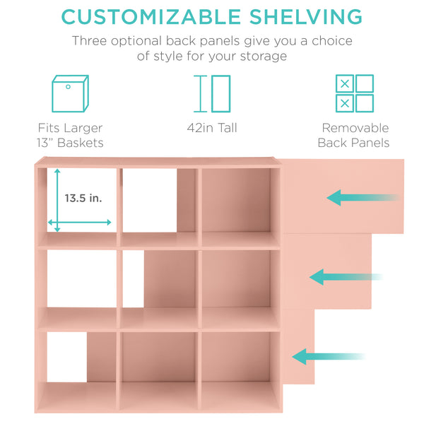 Best Choice 9-Cube Bookshelf 13.5in Storage Display W/ Removable Panels Customizable