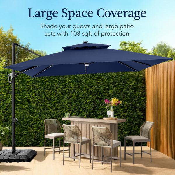 Best Choice 9x12ft 2-Tier Outdoor Solar LED Cantilever Patio Umbrella
