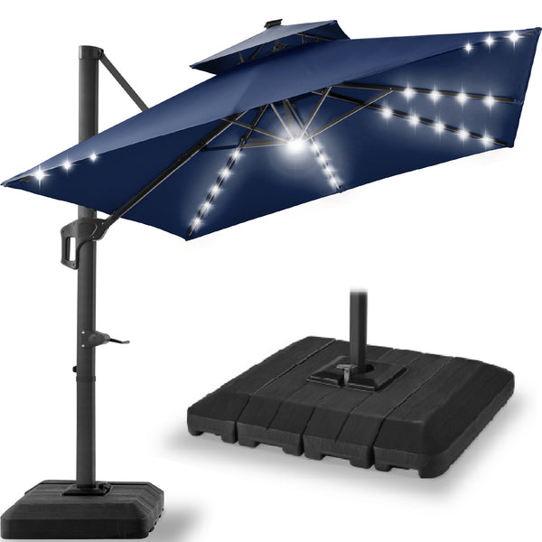 best choice 9x12ft 2-Tier Outdoor Solar LED Cantilever Patio Umbrella