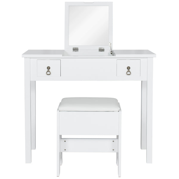 Best Choice Bathroom Vanity Table Set W/ Square Mirror Stool