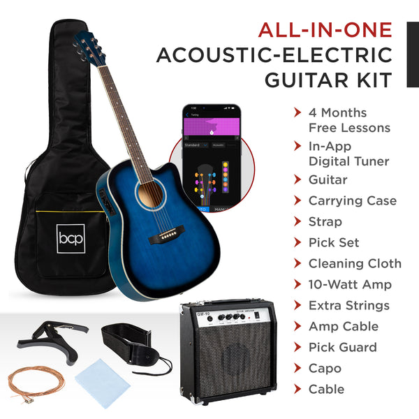 Best Choice Beginner Acoustic Electric Cutaway Guitar Set W/ Gig Bag Strap - 41in