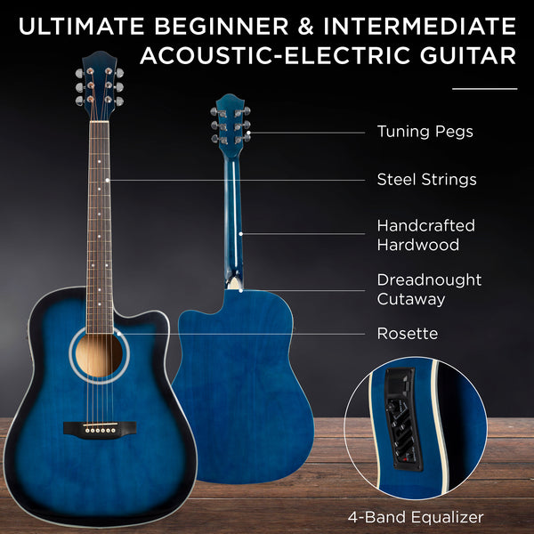 Best Choice Beginner Acoustic Electric Cutaway Guitar Set W/ Gig Bag Strap - 41in