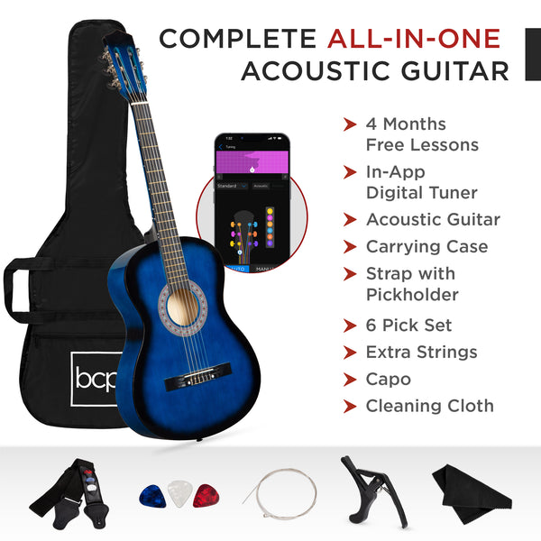 Best Choice Beginner Acoustic Guitar Set W/ Case Strap Extra Strings - 38in
