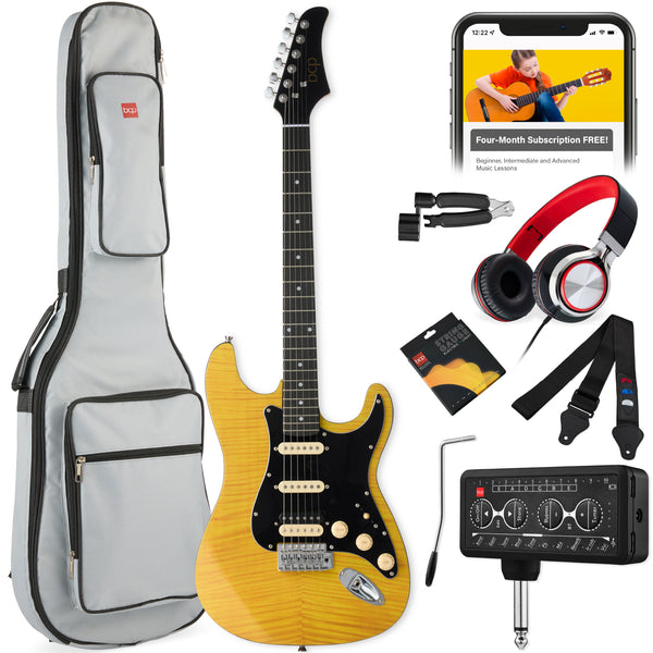 best choice Beginner Electric Guitar Kit w/ Headphone Amp Padded Gig Bag Headphones
