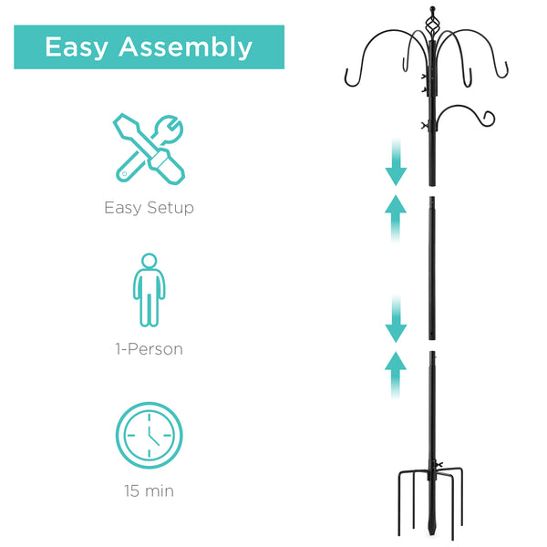 Best Choice Bird Feeding Station 6-Hook Steel Multi-Feeder Stand W/ 4 Feeders - 89in