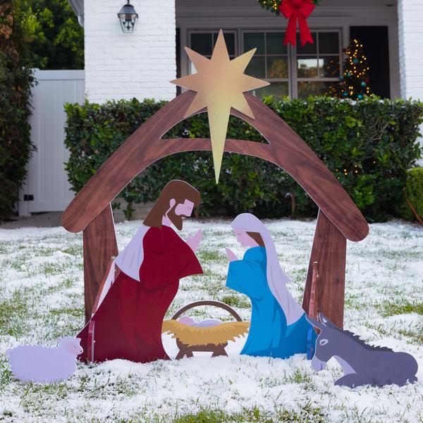 best choice Christmas Nativity Scene Yard Decoration w/ Water Resistant PVC - 4ft