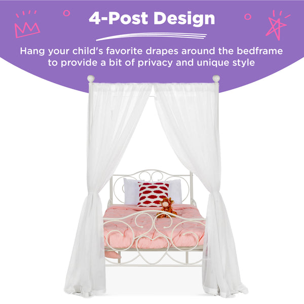Best Choice Classic 4-Post Metal Canopy Twin Bed Frame W/ Heart Scroll Design