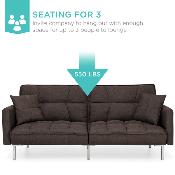 Best Choice Convertible Linen Tufted Futon W/ 2 Plush Pillows Split-Back Design