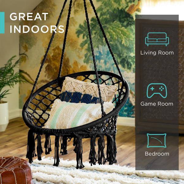 Best Choice Cotton Macrame Hammock Hanging Chair Swing Handwoven W/ Backrest