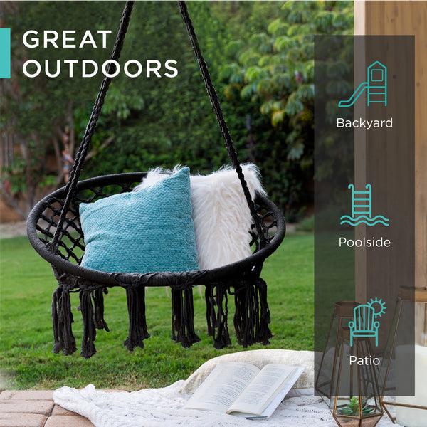 Best Choice Cotton Macrame Hammock Hanging Chair Swing Handwoven W/ Backrest