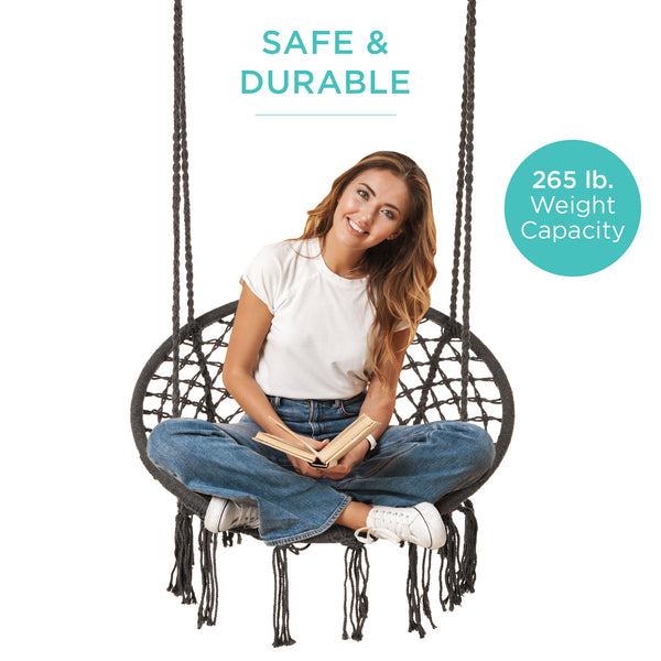 Best Choice Cotton Macrame Hammock Hanging Chair Swing Handwoven W/ Backrest