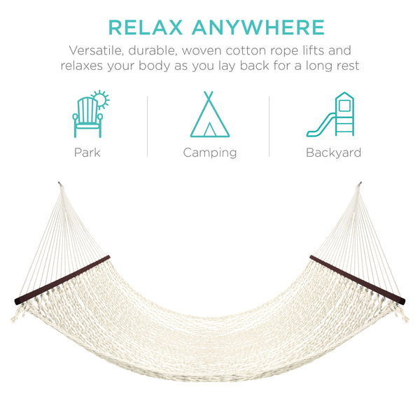 Best Choice Cotton Rope 2-Person Double Hammock W/ Spreader Bars Carrying Case