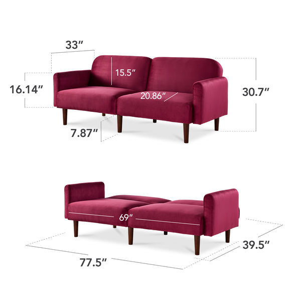 Best Choice Curved Convertible Futon Velvet Fabric Split-Back Sleeper Bed