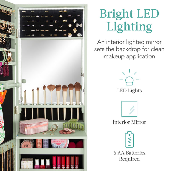 Best Choice Door/Wall Mount Mirror Jewelry Cabinet Armoire W/ Inside Mirror LED Lights