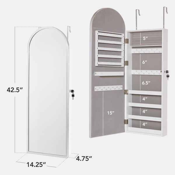 Best Choice Door/Wall Mounted Arch Mirror Jewelry Armoire W/ Metal Frame Built-In Lock