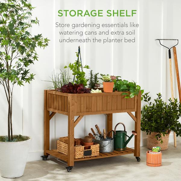 Best Choice Elevated Mobile Pocket Herb Garden Bed W/ Lockable Wheels Storage Shelf