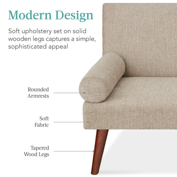 Best Choice Fabric Upholstered Convertible Futon W/ Rounded Armrests 2 Cupholders