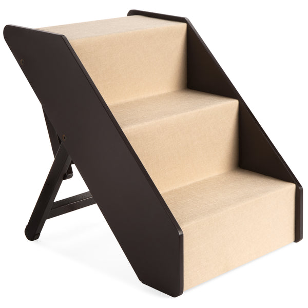 best choice Foldable Adjustable Non-Slip Wide Wooden Carpeted Pet Step Stairs