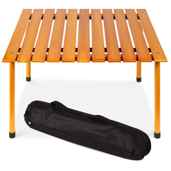 best choice Foldable Indoor Outdoor Wooden Table w/ Carrying Case - 28x28in