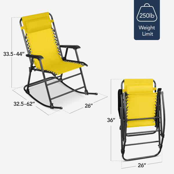Best Choice Folding Outdoor Zero Gravity Rocking Lounge Chair W/ Headrest Pillow