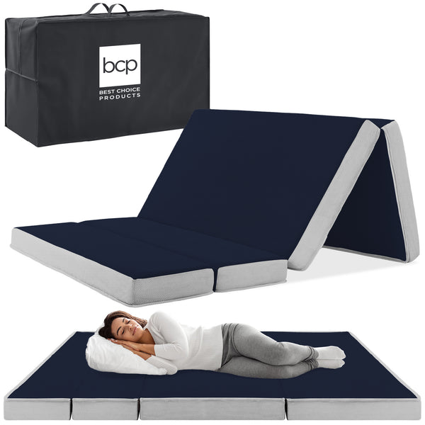 best choice Folding Portable Midnight Blue Mattress Topper w/ Plush Foam - 4in