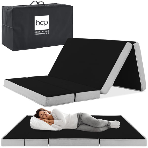 best choice Folding Portable Onyx Black Mattress Topper w/ Plush Foam - 4in