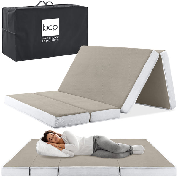best choice Folding Portable Taupe Mattress Topper w/ Plush Foam - 4in
