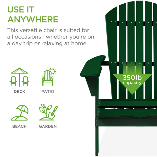 Best Choice Folding Wooden Adirondack Chair Accent Furniture W/ Natural Woodgrain