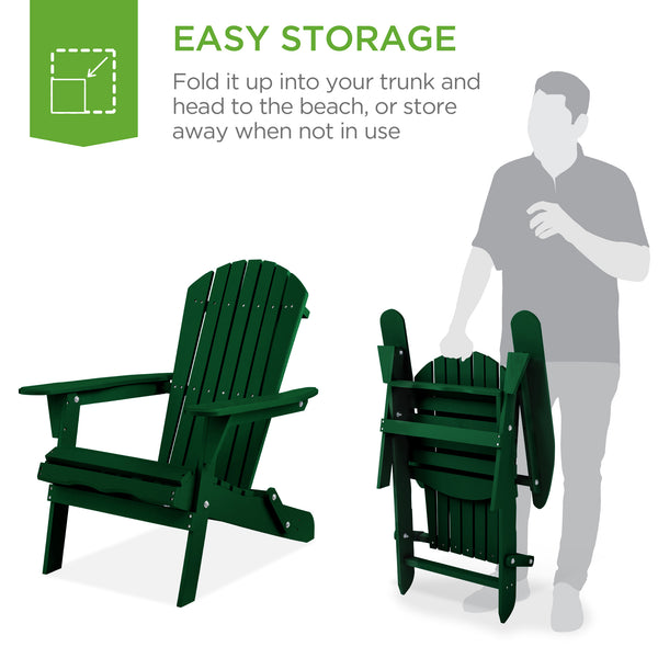 Best Choice Folding Wooden Adirondack Chair Accent Furniture W/ Natural Woodgrain