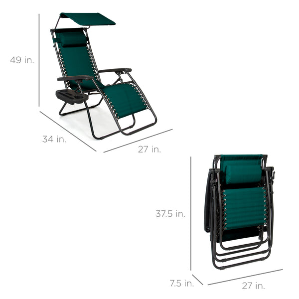 Best Choice Folding Zero Gravity Recliner Patio Lounge Chair W/ Canopy Side Tray