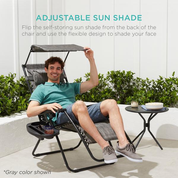 Best Choice Folding Zero Gravity Recliner Patio Lounge Chair W/ Canopy Side Tray