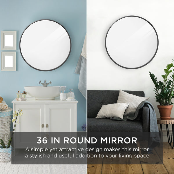 Best Choice Framed Round Bathroom Vanity Wall Mirror W/ Anti-Blast Film - 36in