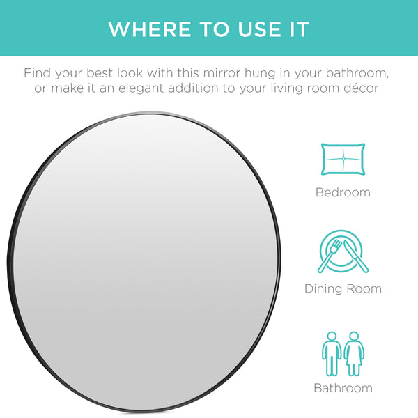 Best Choice Framed Round Bathroom Vanity Wall Mirror W/ Anti-Blast Film - 36in