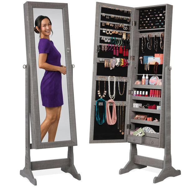 best choice Full Length Freestanding Jewelry Mirror Armoire w/ Velvet Interior