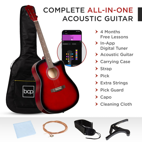 Best Choice Full Size Beginner Acoustic Guitar Set With Case Strap Capo - 41in