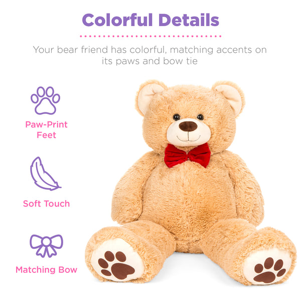 Best Choice Giant Plush Teddy Bear Stuffed Animal W/ Bow Tie Paw Prints - 35in