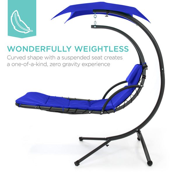 Best Choice Hanging Curved Chaise Lounge Chair W/ Built-In Pillow Removable Canopy