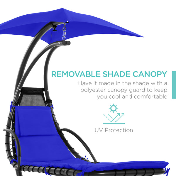 Best Choice Hanging Curved Chaise Lounge Chair W/ Built-In Pillow Removable Canopy