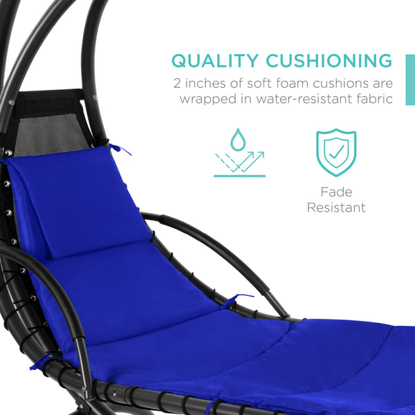 Best Choice Hanging Curved Chaise Lounge Chair W/ Built-In Pillow Removable Canopy