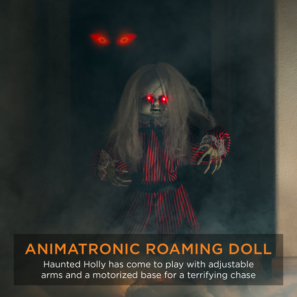 Best Choice Haunted Holly Animatronic Roaming Doll Halloween Decoration W/ Light-Up Eyes