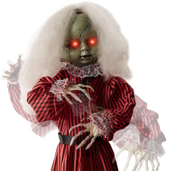 best choice Haunted Holly Animatronic Roaming Doll Halloween Decoration w/ Light-Up Eyes