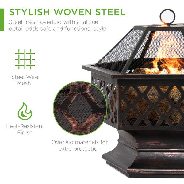 Best Choice Hex-Shaped Outdoor Fire Pit W/ Flame-Retardant Lid - 24in